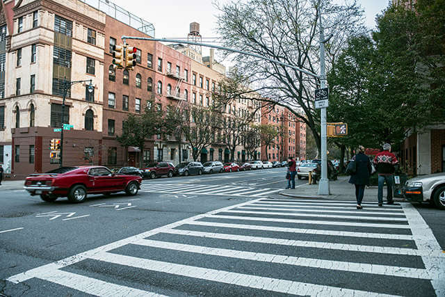 classic shot of a city street with buildings